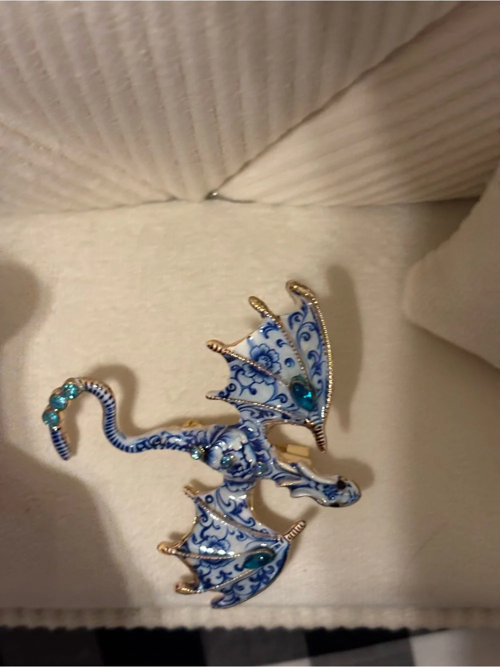 Blue and White Decorative Dragon Brooch - Elegant Home Accent